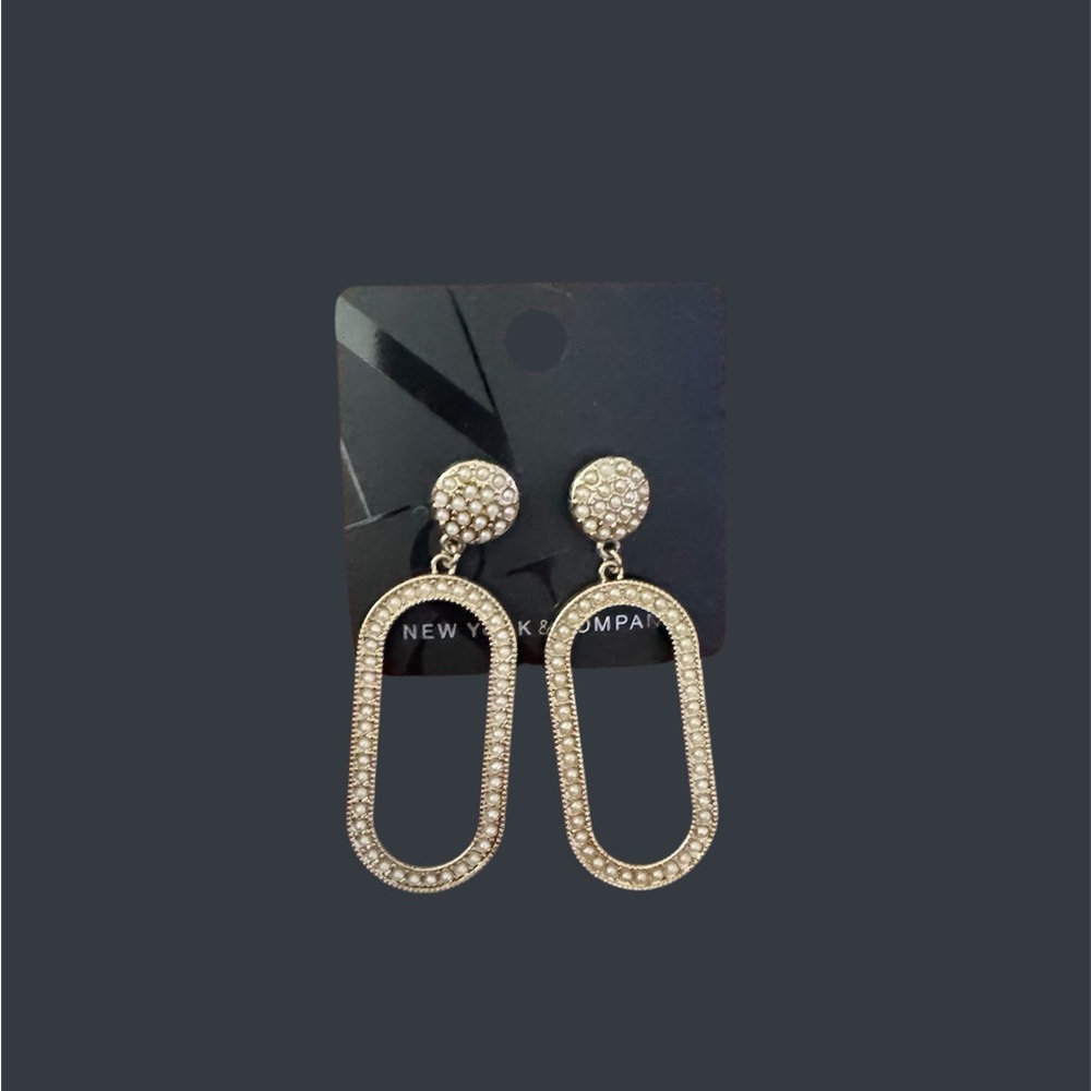 New York & Company Gold Oval Crystal Drop Earrings